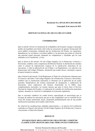 Servicio Nacional De Aduana Del Ecuador Considerando 6566