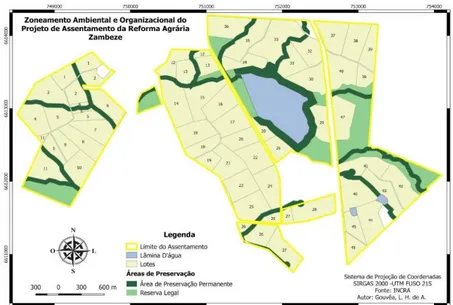 Figura 1. Zoneamento Ambiental e Organizacional do Projeto de Assentamento da Reforma  Agrária Zambeze, São Gabriel, RS, Brasil
