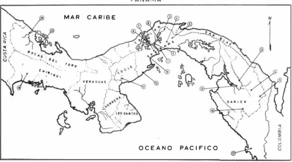 Fig.  14. Mapa de Panamá que muestra l as principales localidades mencionadas en el texto