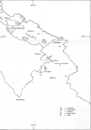 Fig.  1.  Mapa  del  Golfo  de  Nicoya  mostrando  los  di­