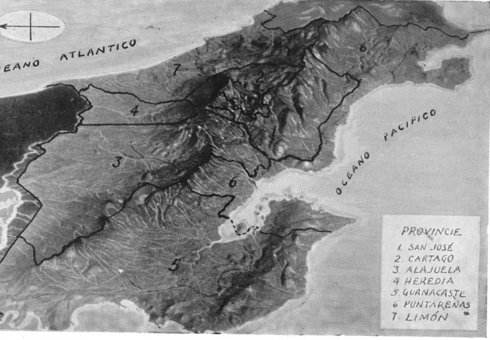Fig.  1:  Foto  in rilievo  delIa  Costa  Rica.  Notasi  la  caten a  montuosa  che  divide  il  paese  in  due  spartiacque,  j'Atlanti�o  ed  iI  Pacifico