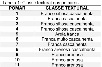 Tabela 1: Classe textural dos pomares. 