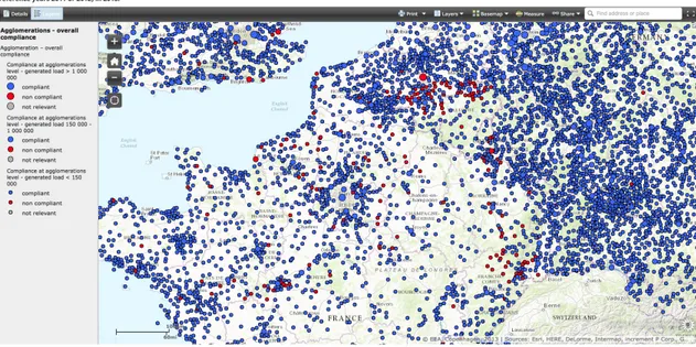 Figure	2.2	Examples	of	locations	of	Urban	Waste	Water	Treatment	Facilities	in	Europe	(EEA,	2017) 	