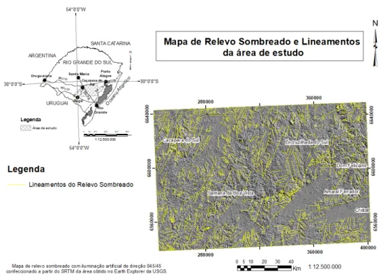Figura 2 ± Mapa de Relevo Sombreado e lineamentos da área de estudo. Fonte: 