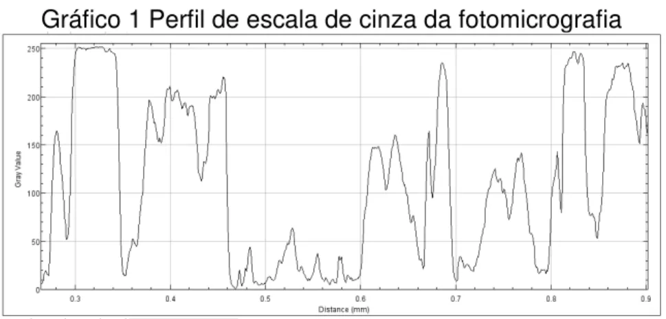 Gráfico 1 Perfil de escala de cinza da fotomicrografia 