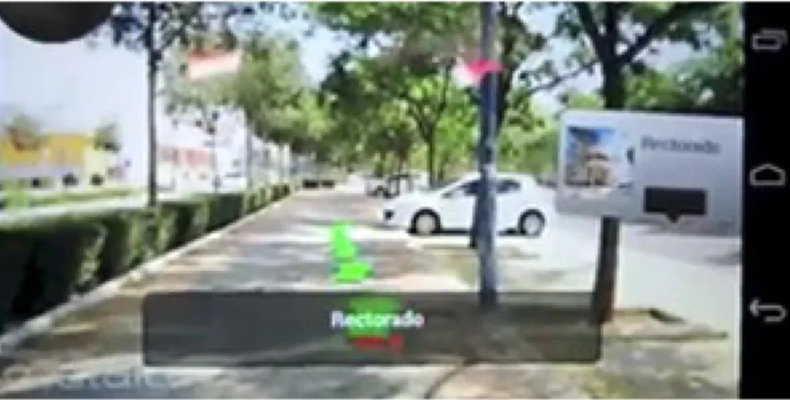 Figure 3: A screenshot of the SmartUJI: Augmented Reality application for Android OS devices, being developed currently also for usage in indoor environments.