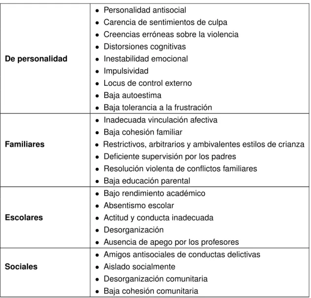 Tabla 1: Factores de riesgo
