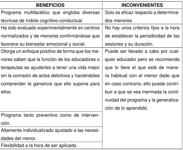 Tabla 10: Beneficios e inconvenientes programa Bienestar.