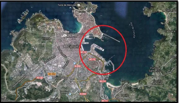 Figura 4.1: Situación del puerto interior de A Coruña  Fuente: Google Maps 