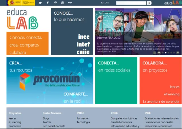 Figura  2.13.  Imagen  de  la  pantalla  de  inicio  de  Educalab.  Extraída  de  http://educalab.es/home 
