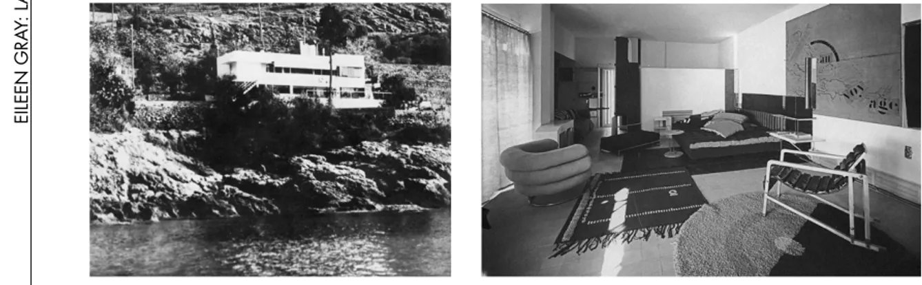 Fig 4. Eileen Gray, Exterior e Interior de Maison en bord de mer o E1027, Cap-Martin Roquebrune, 1927.