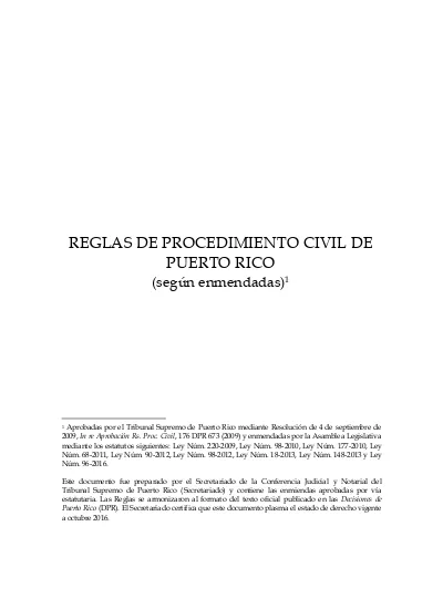 REGLAS DE PROCEDIMIENTO CIVIL DE PUERTO RICO (según Enmendadas) 1