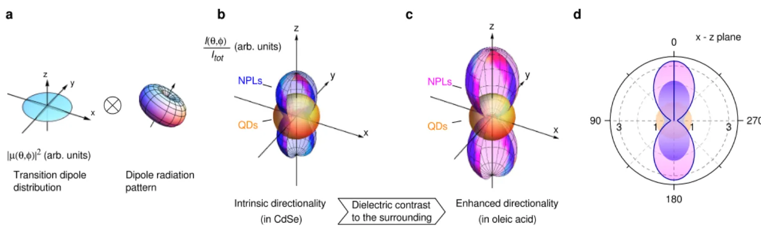Figure 5: Radiation patterns of nanoplatelet and quantum dot monolayer ensem- ensem-bles in isotropic media