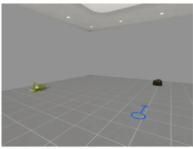 Figure 1. The VR-based procedure (encoding phase). In this phase, participants entered in the virtual  room and they were asked to memorize the position of the plant