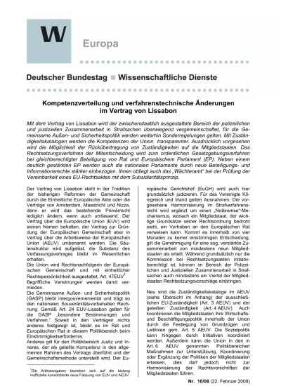 Kompetenzverteilung Und Verfahrenstechnische Änderungen Im Vertrag Von ...