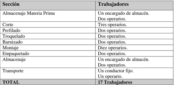 Tabla 1: Reparto de trabajadores por sección 