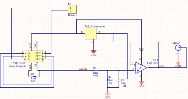 Figura 5: Esquema eléctrico circuito sensor de corriente 