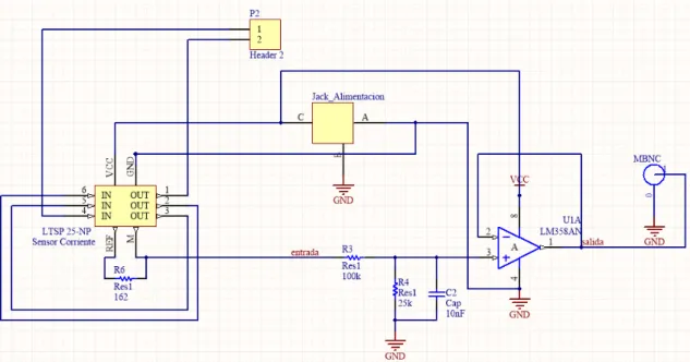 Figura 5: Esquema eléctrico circuito sensor de corriente 