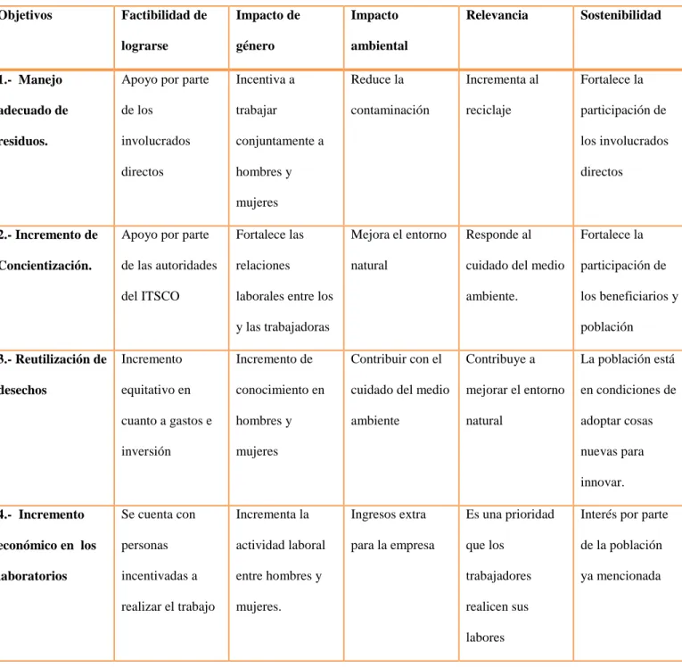 Tabla 4: Matriz de análisis de impacto de los objetivos 