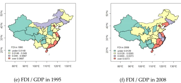 Figure 2: FDI over GDP in the Chinese regions 1995 and 2008