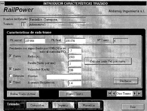 Figura  1.  Introducción  de  las características del trazado. 