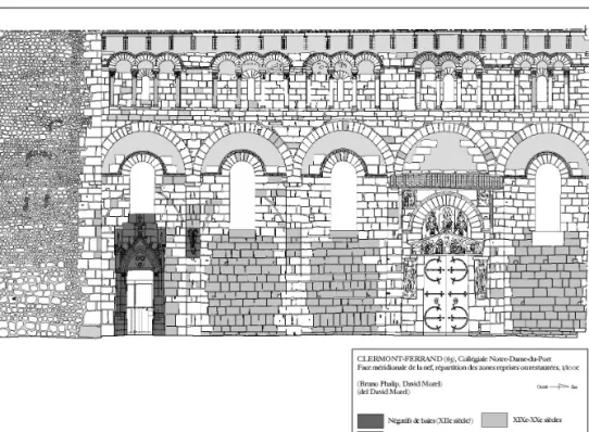 Fig. 2. Stone by stone map of the restored parts of the southern façade of the nave of Notre-Dame du Port  church (Clermont-Ferrand, Puy-de-Dôme, 2006)