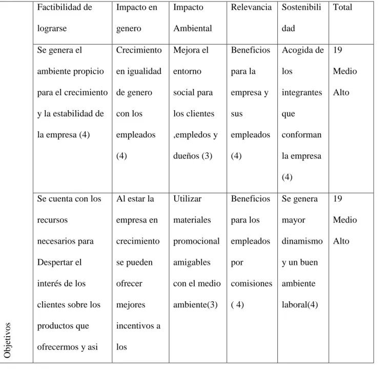 Tabla :  4     Matriz de análisis de impacto de los objetivos  