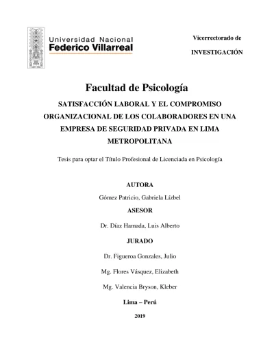 Satisfacción Laboral Y El Compromiso Organizacional De Los