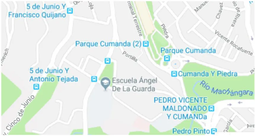 Figura 7: Ubicación de la Escuela Particular Ángel de la Guarda  Fuente: (Maps, Mapa Escuela Ángel de la Guarda Quito, 2017) 