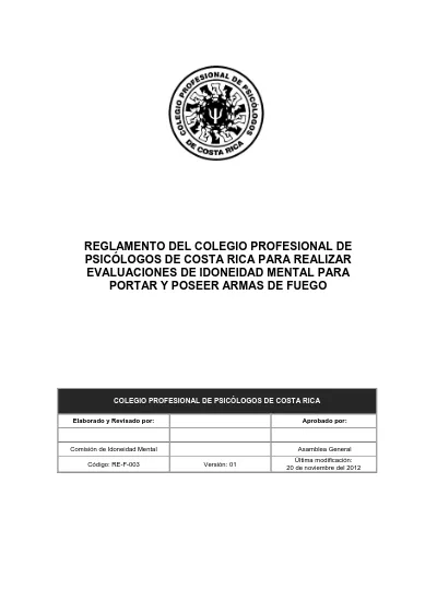 Reglamento Del Colegio Profesional De PsicÓlogos De Costa Rica Para Realizar Evaluaciones De 3555