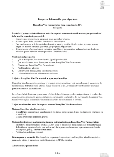 Prospecto: Información Para El Paciente Rasagilina Viso Farmacéutica 1 ...