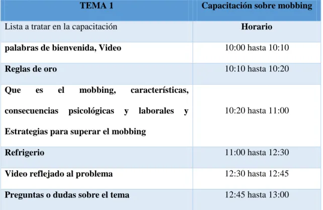 Tabla Nº 13 Capacitacion mes 1 