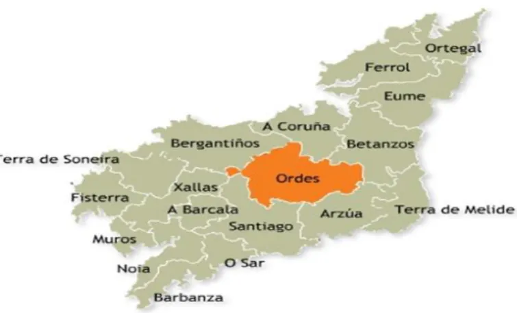 Figura 1. Mapa comarcal de la provincia de A Coruña 