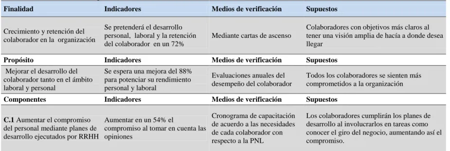 Tabla 5 Matriz de marco lógico 