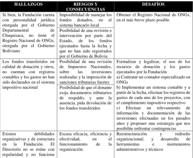 Tabla 4. Diagnóstico institucional Fundación Amazonia – Bolivia. 