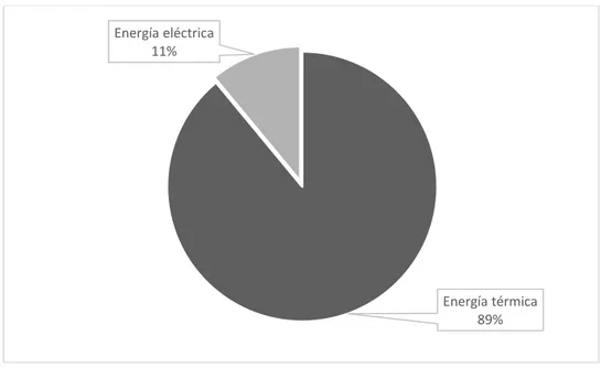 Figura 1.3.11: Distribución del consumo de energía eléctrica y térmica en el proceso de fabricación de gránulo  atomizado