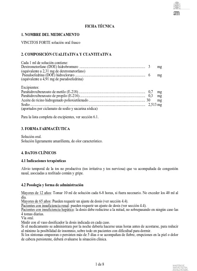 FICHA TÉCNICA 1. NOMBRE DEL MEDICAMENTO. VINCITOS FORTE Solución Oral ...