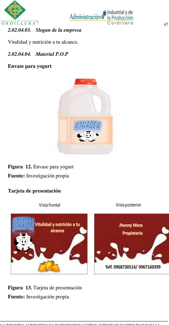 Figura  12. Envase para yogurt   Fuente: Investigación propia  Tarjeta de presentación 