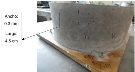 Figura Nº 7.6 Medición de segunda fisura lateral en el concreto con aditivo al 0.5% 