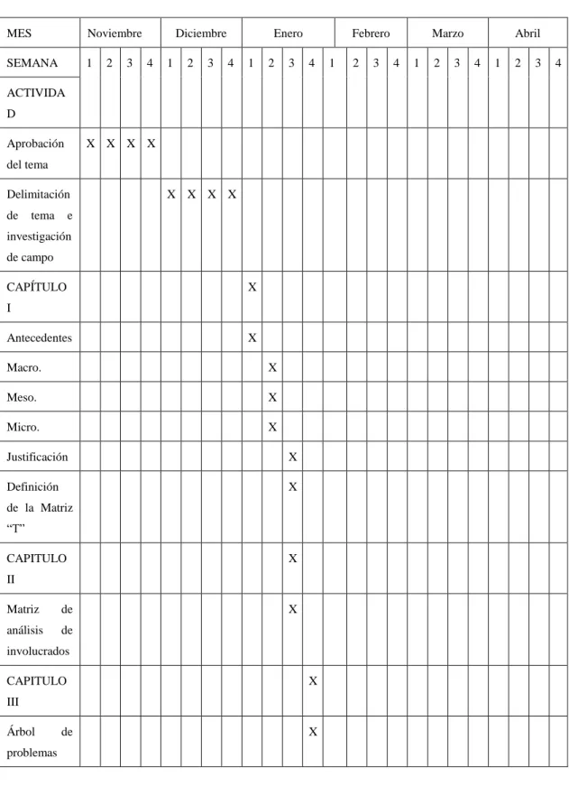 Tabla 27 Cronograma de Actividades 