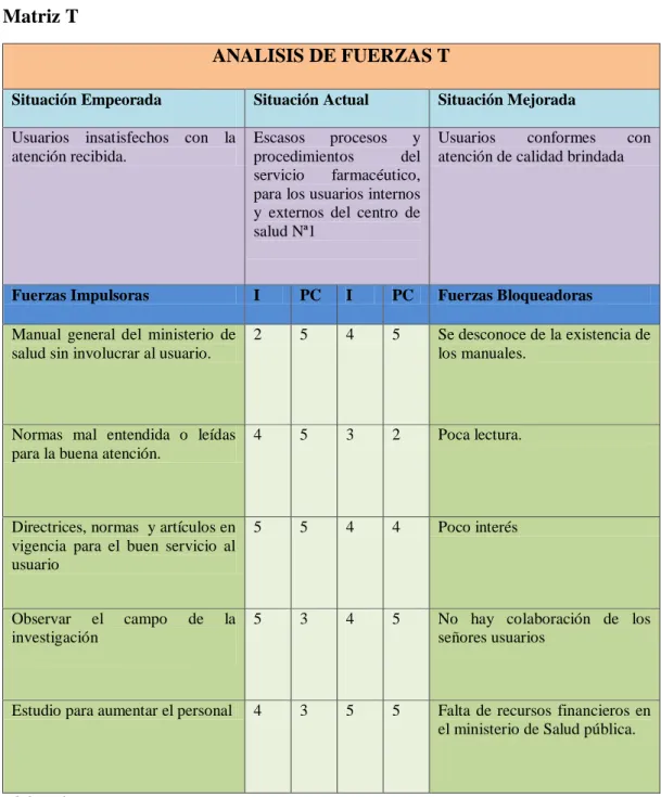 Tabla N° 1   Matriz T 