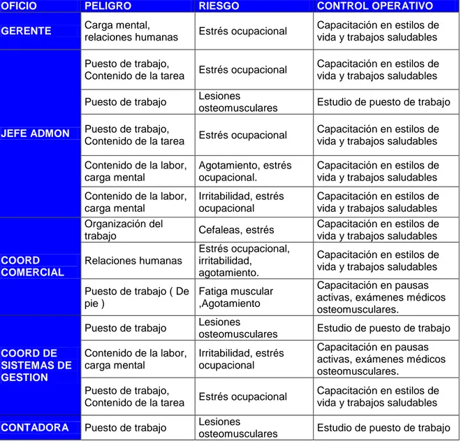 Tabla 4. Medidas de Eliminación y Reducción de Riesgos 