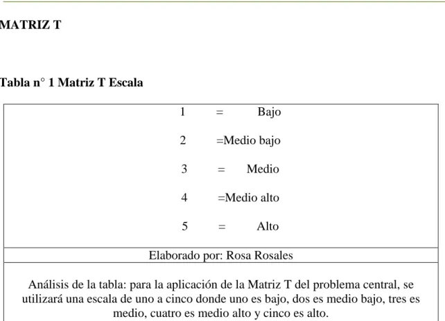Tabla n° 1 Matriz T Escala 