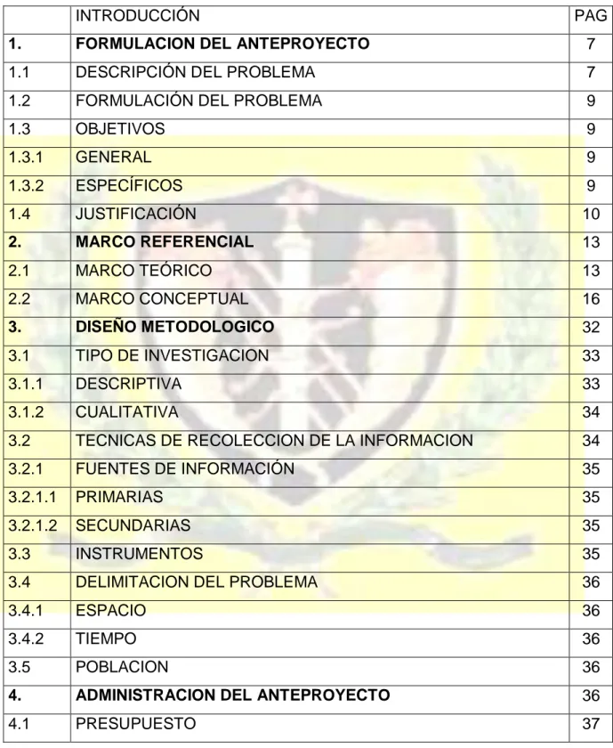 TABLA DE CONTENIDO 