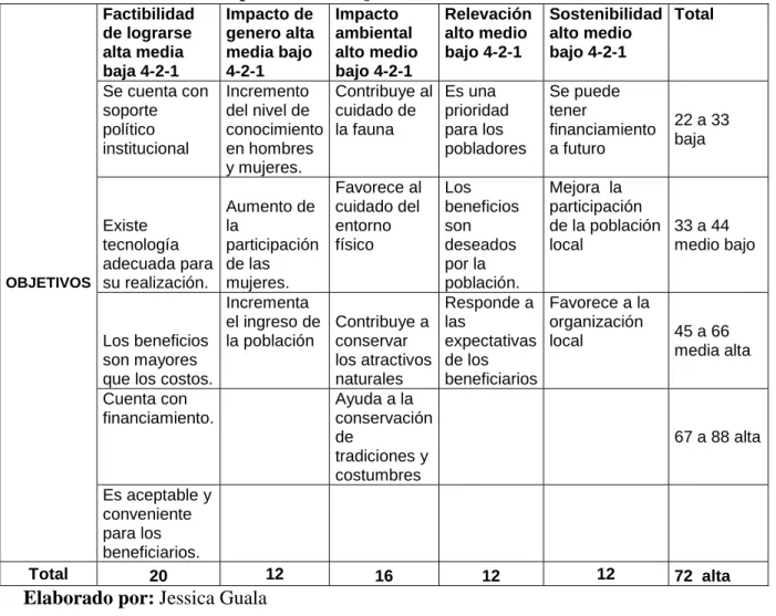 Tabla N° 8 Análisis de impacto de los objetivos.  
