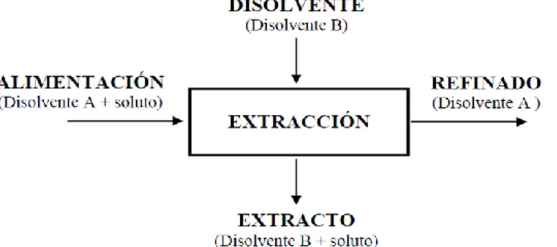 Fig. 1. Esquema idealizado de una operación de extracción líquido-líquido. 