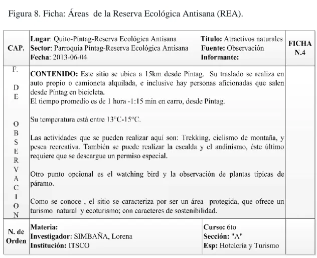 Figura 8. Ficha: Áreas  de la Reserva Ecológica Antisana (REA).  