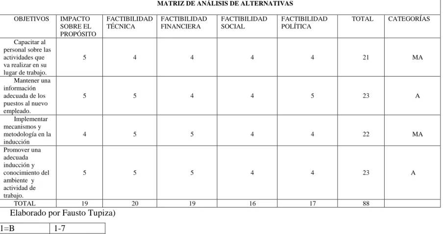 TABLA 3 MATRIZ DE ANÁLISIS DE ALTERNATIVAS 