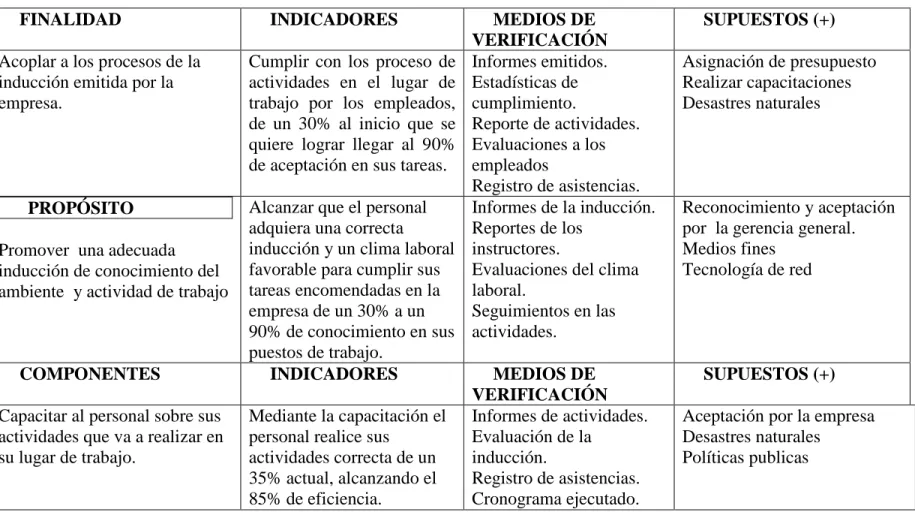 Tabla 5 MATRIZ DE MARCO LÓGICO. 