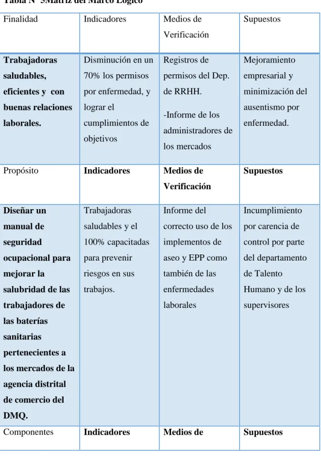 Tabla Nº 5Matriz del Marco Lógico 
